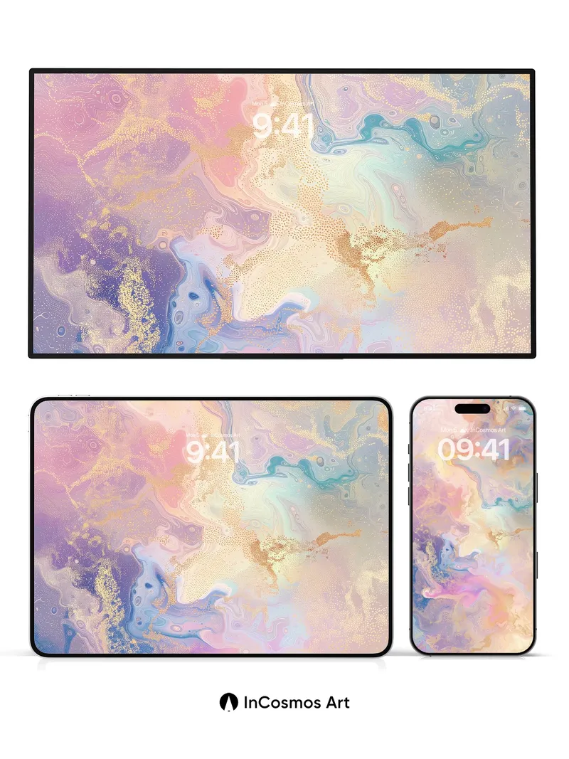 Luminous Ebb Wallpaper with Golden Veins