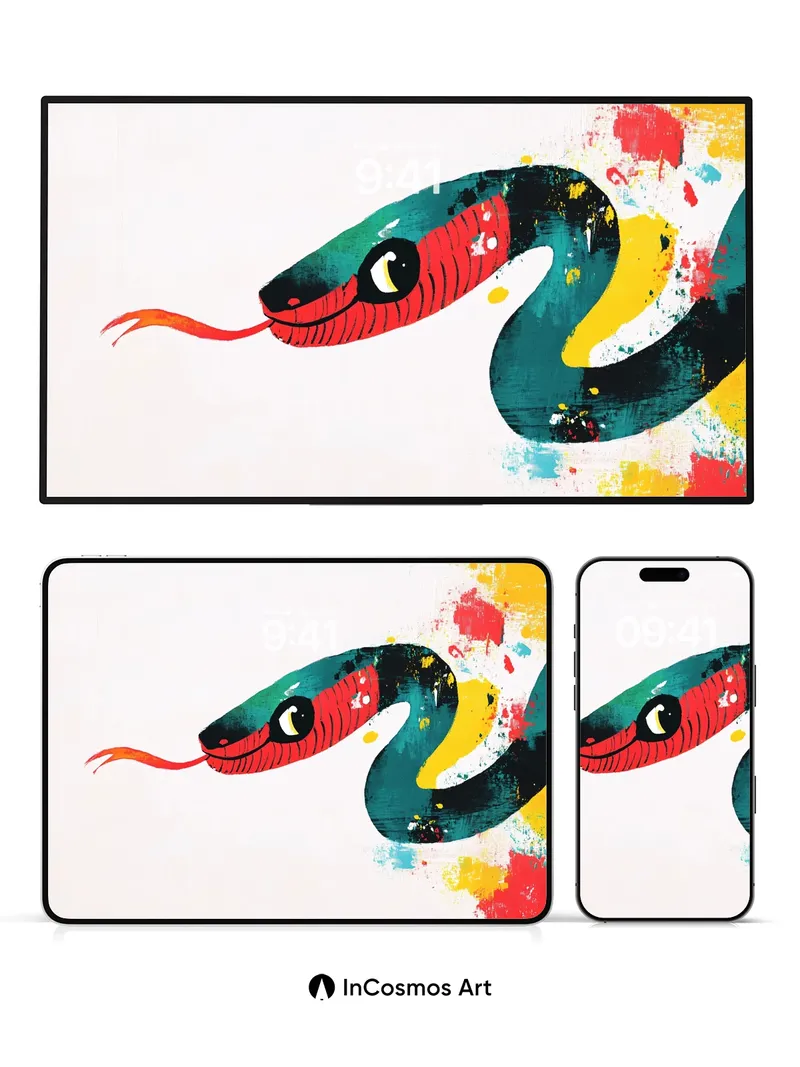 Vibrant Serpent Wallpaper with Paint-Splashed Energy