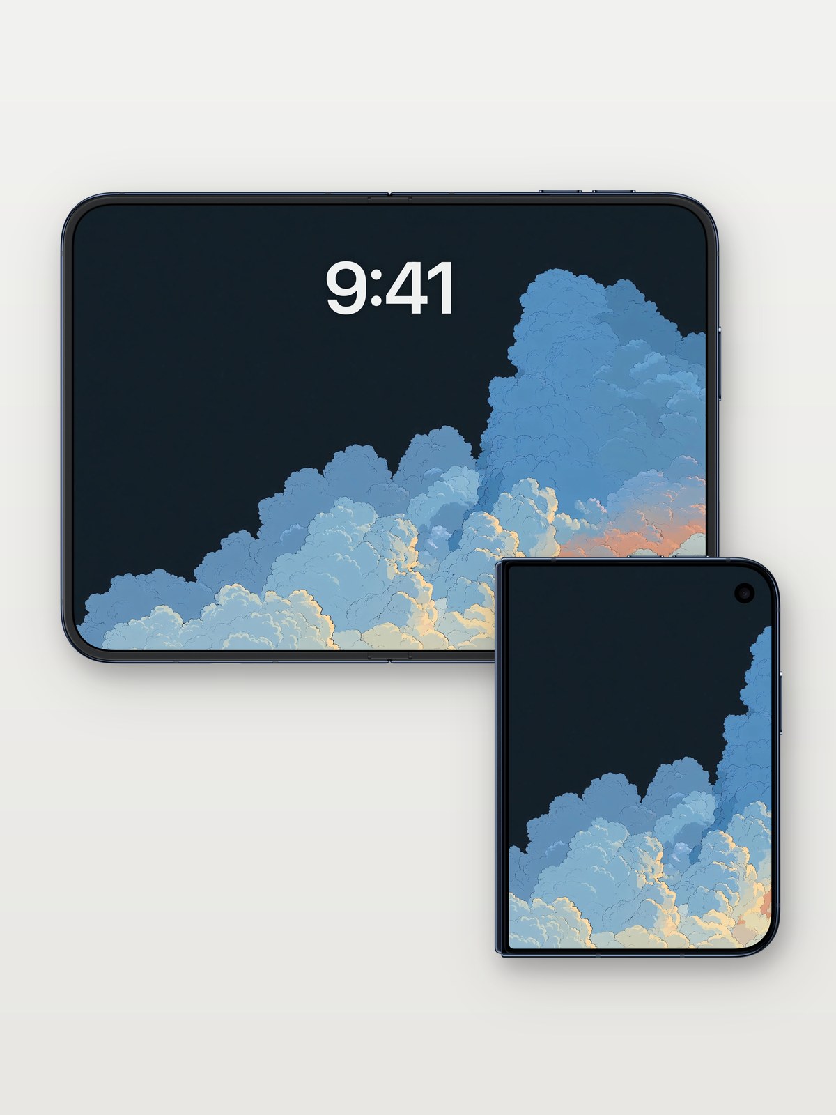 Ethereal Cloudscape Background on iPhone Duo, open and closed