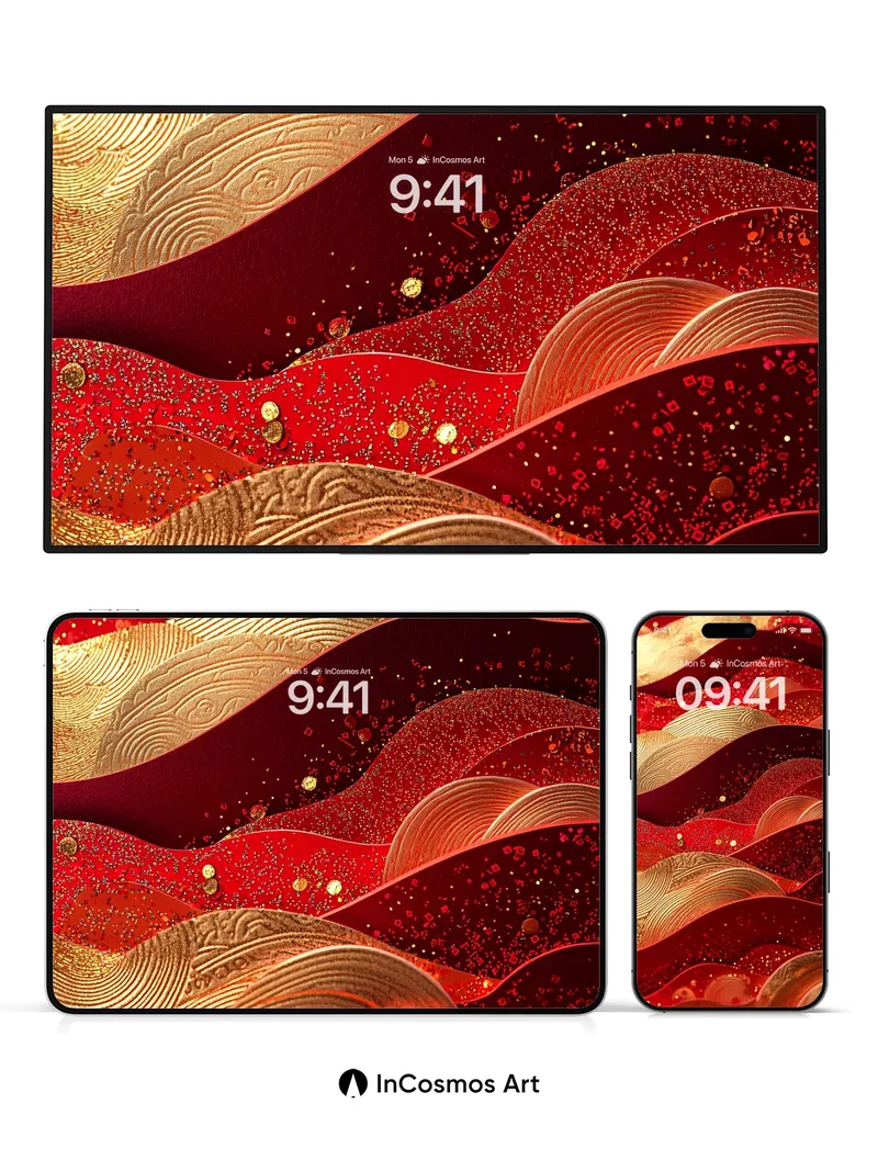 Luminous Wave Wallpaper with Golden Embossing