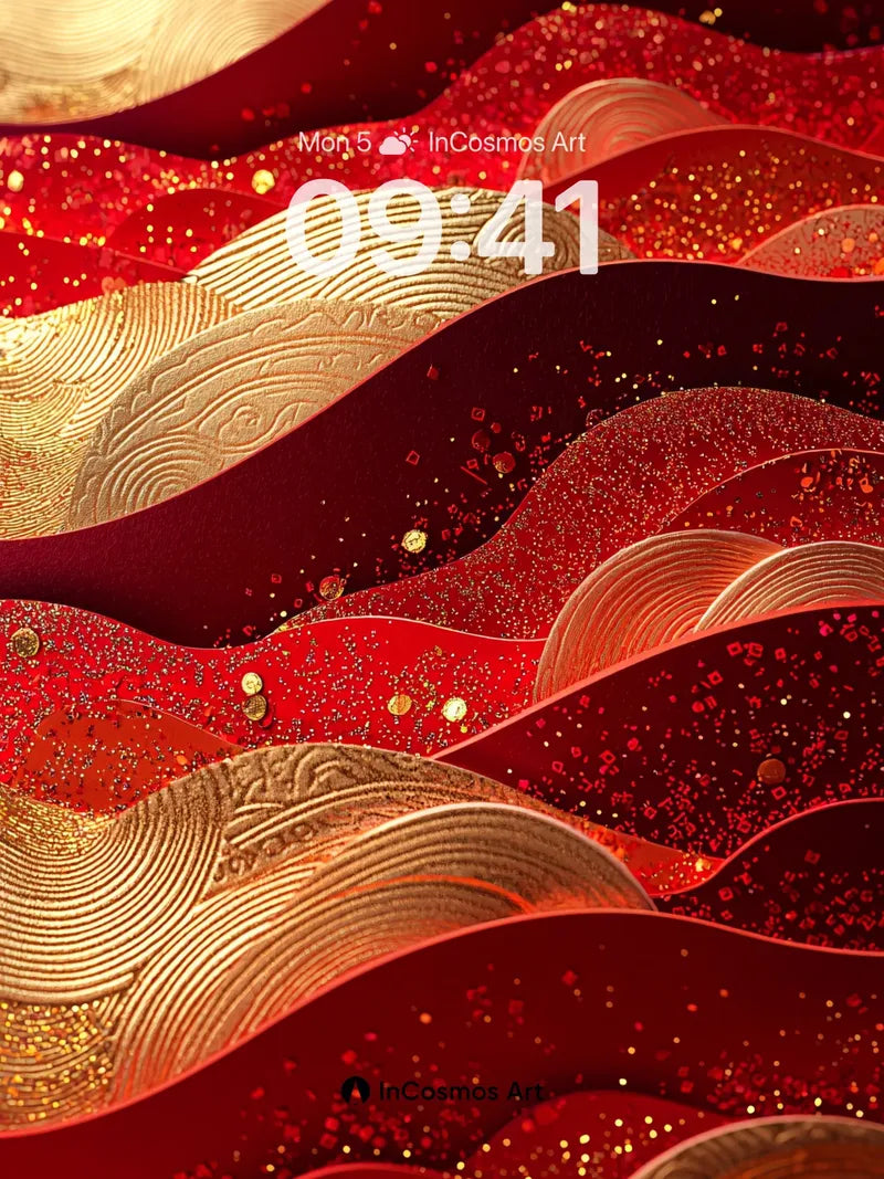 Luminous Wave Wallpaper with Golden Embossing