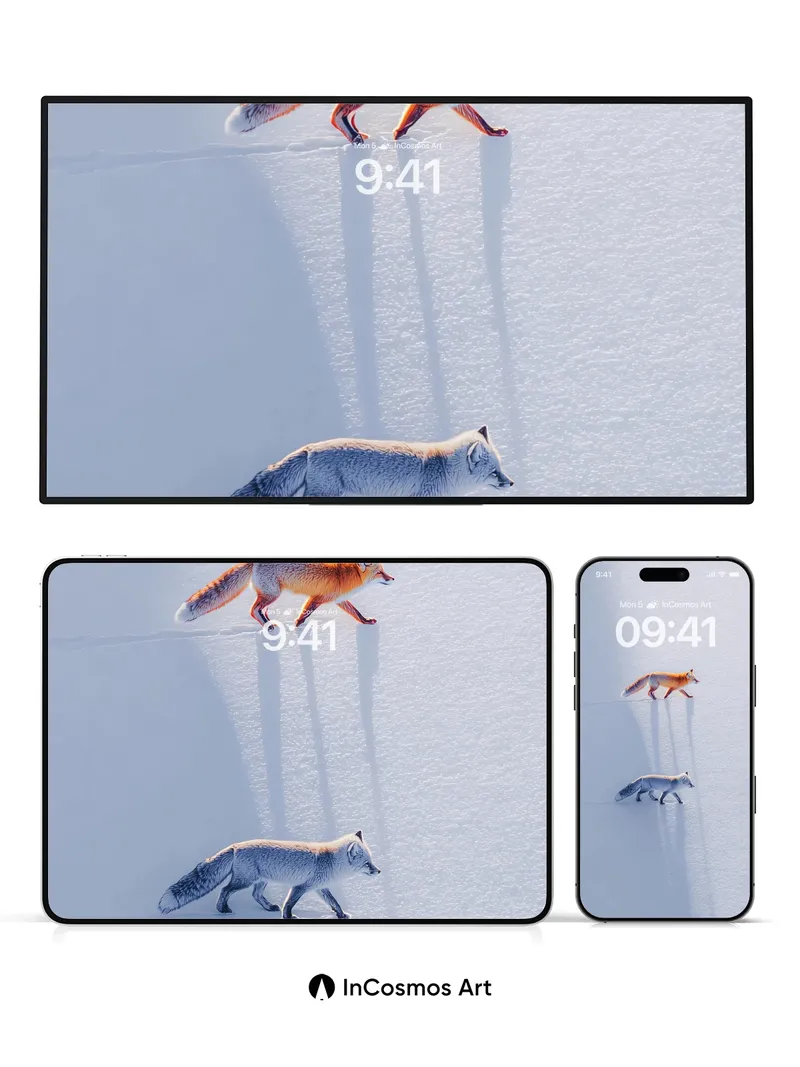 Silent Snowfox Wallpaper with Dual Shadows