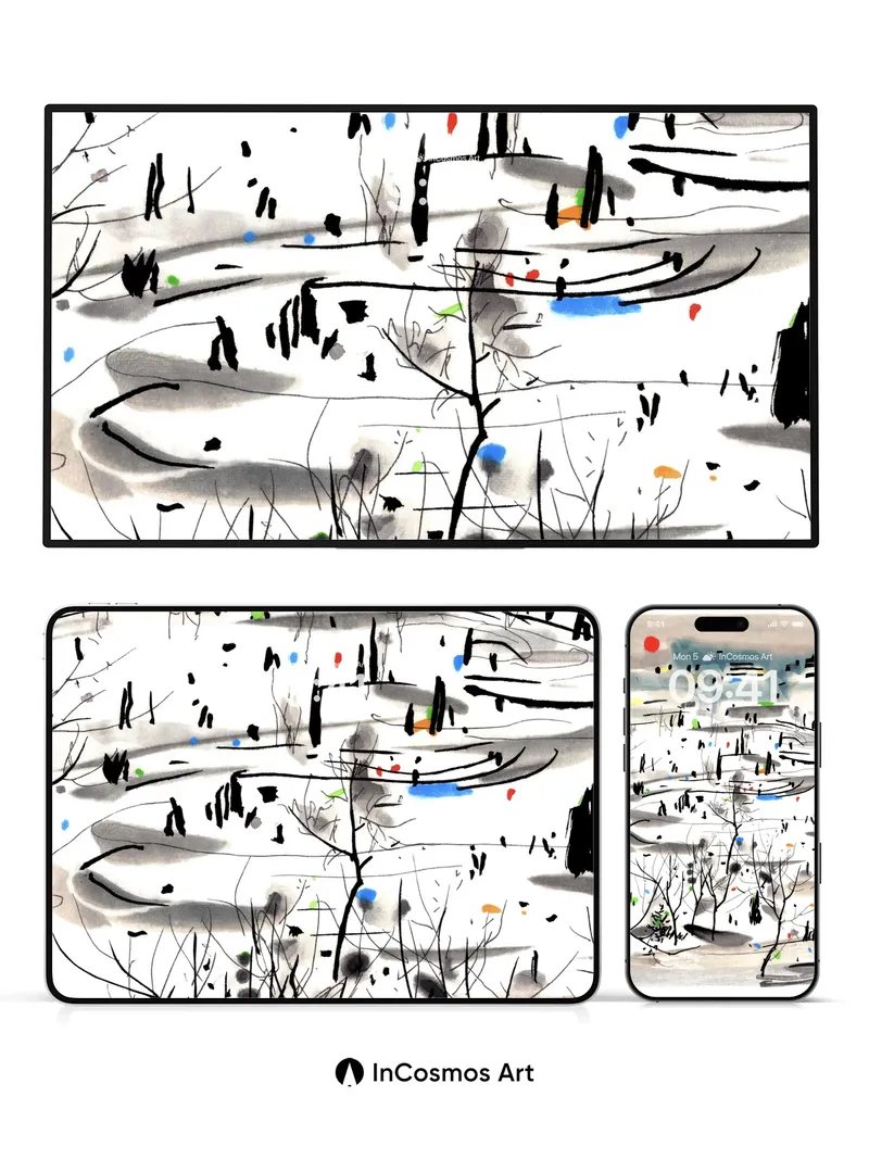 Winter Whispers Wallpaper with Inked Trees