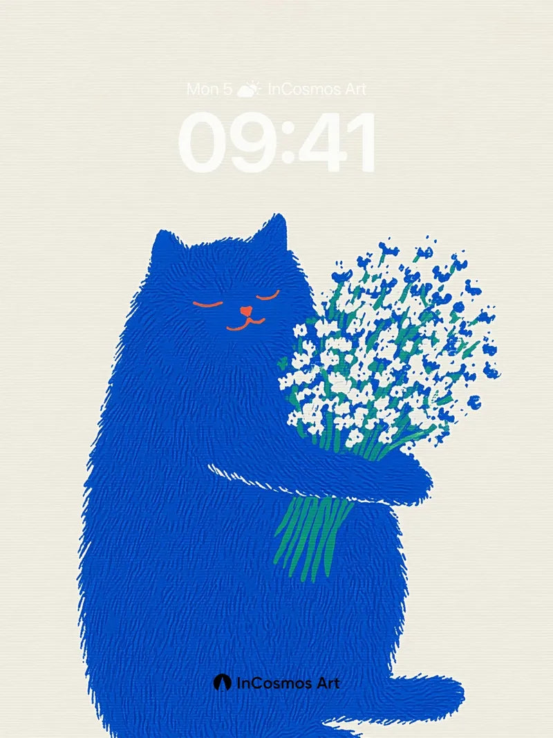 Serenity Blue Cat Wallpaper with Flower Embrace wallpaper for iPhone, iPad & Mac