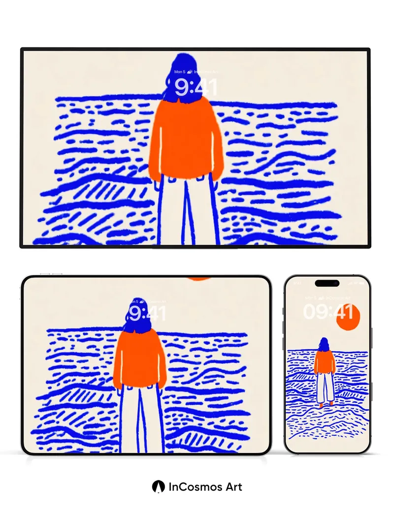 Serenity Horizon Wallpaper with Orange Sun