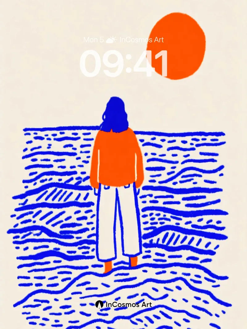 Serenity Horizon Wallpaper with Orange Sun