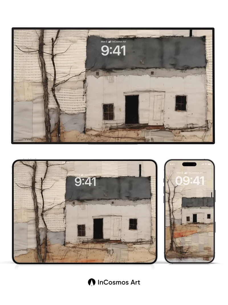 Nostalgic Patchwork Wallpaper with Bare Tree Echo