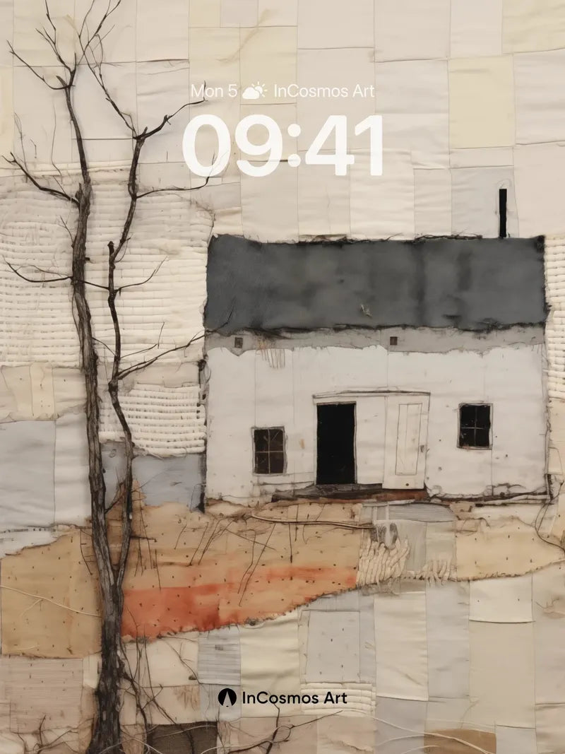 Nostalgic Patchwork Wallpaper with Bare Tree Echo