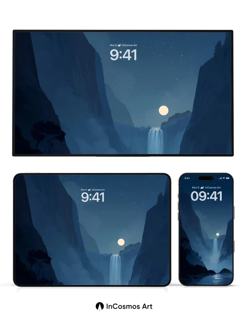 Moonlit Cascade Wallpaper with Starlit Veil