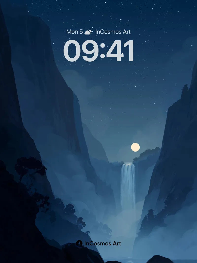 Moonlit Cascade Wallpaper with Starlit Veil