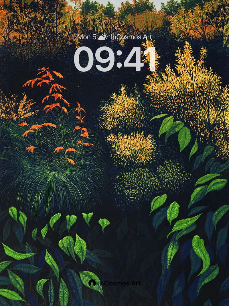 Nocturnal Garden Wallpaper with Golden Embers