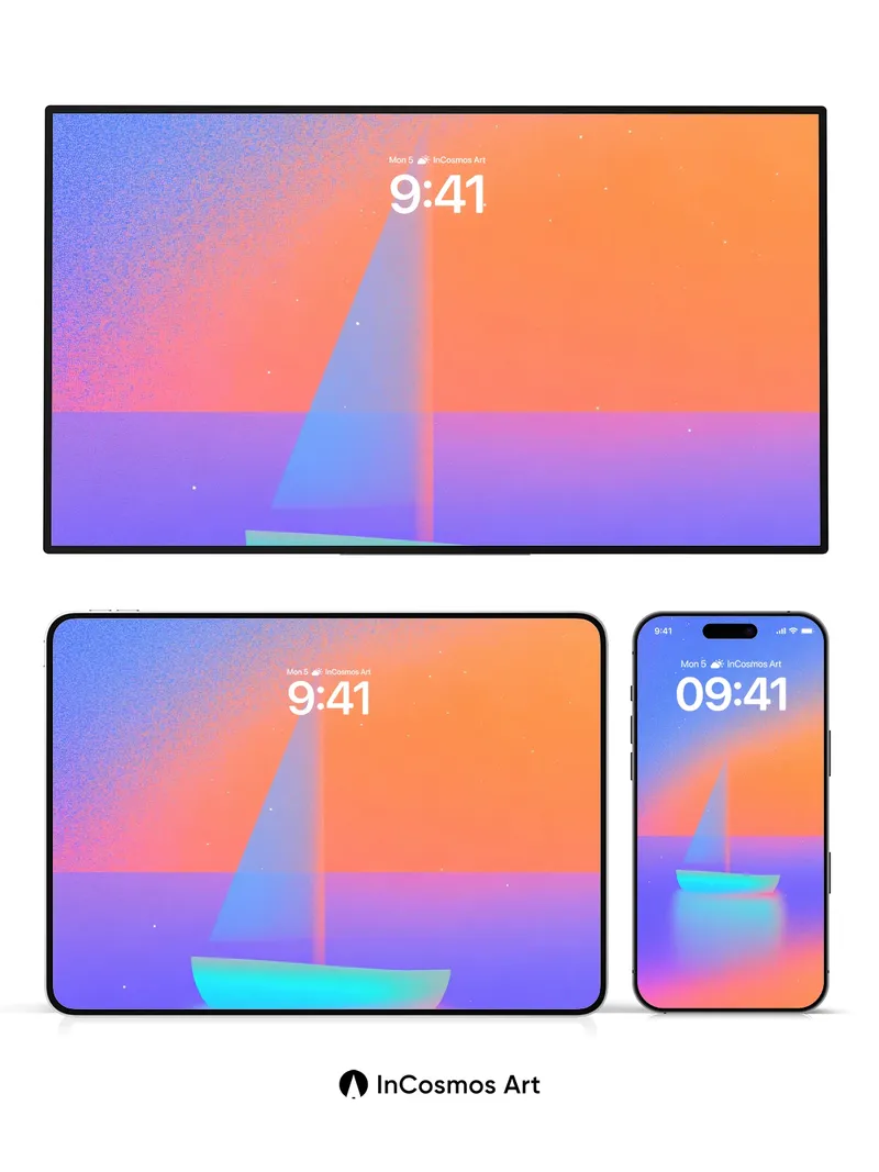 Neon Serenity Wallpaper with Floating Sail