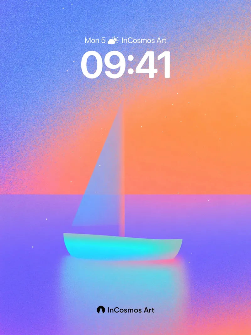 Neon Serenity Wallpaper with Floating Sail