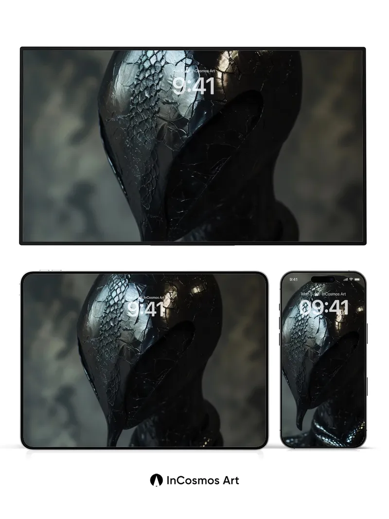 Obsidian Serpent Wallpaper with Cracked Reflections