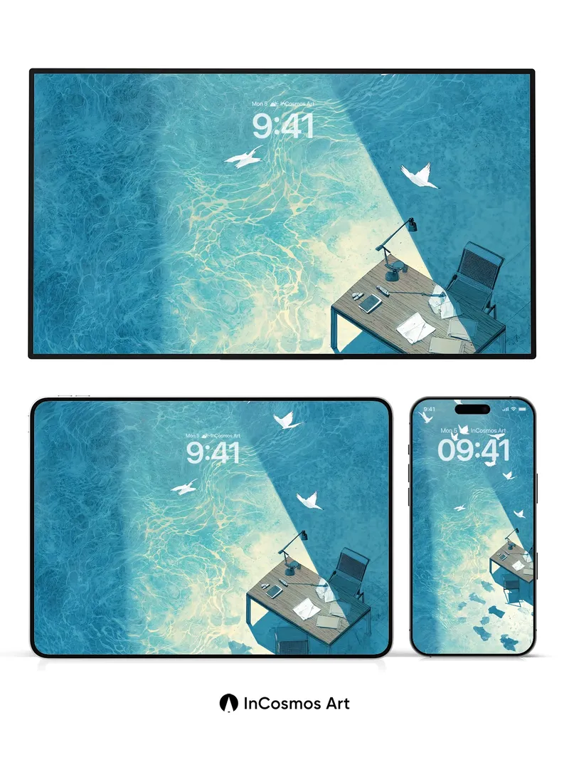 Submerged Desk Background with Sunlit Water