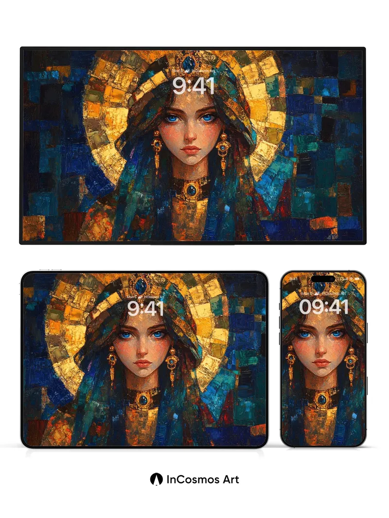 Sacred Mosaic Wallpaper with Golden Halo