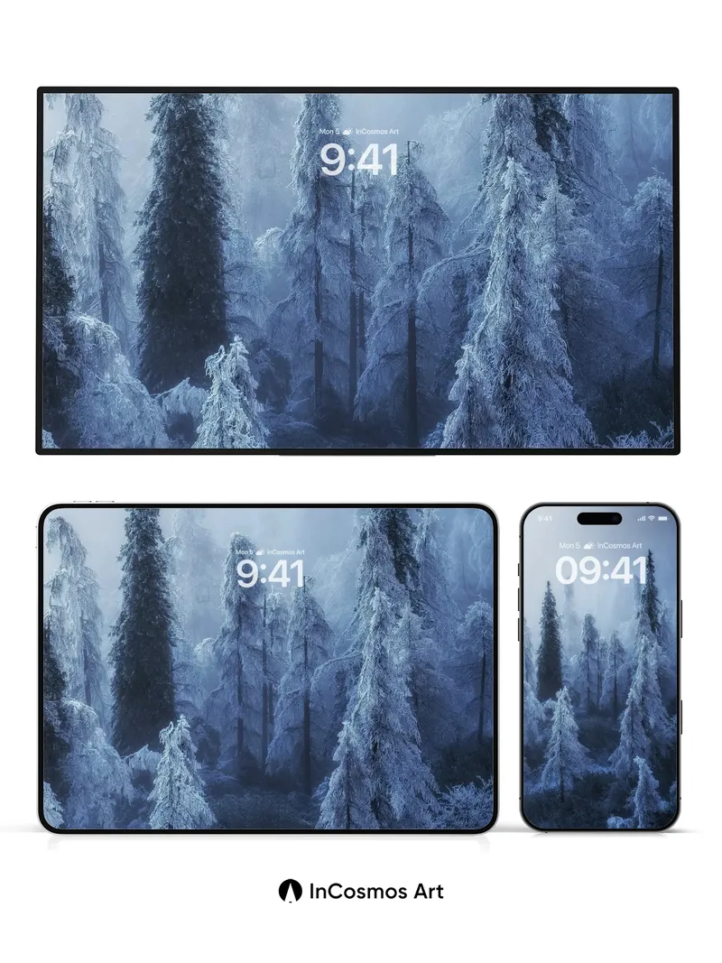 Frostbound Whisper Wallpaper with Mist-Cloaked Pines