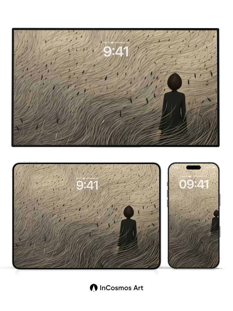 Whispering Waves Wallpaper with Silent Figure