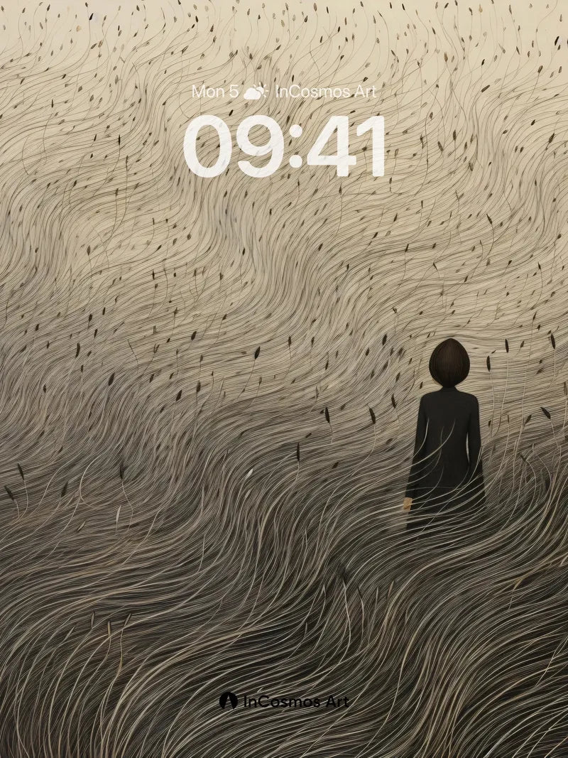 Whispering Waves Wallpaper with Silent Figure