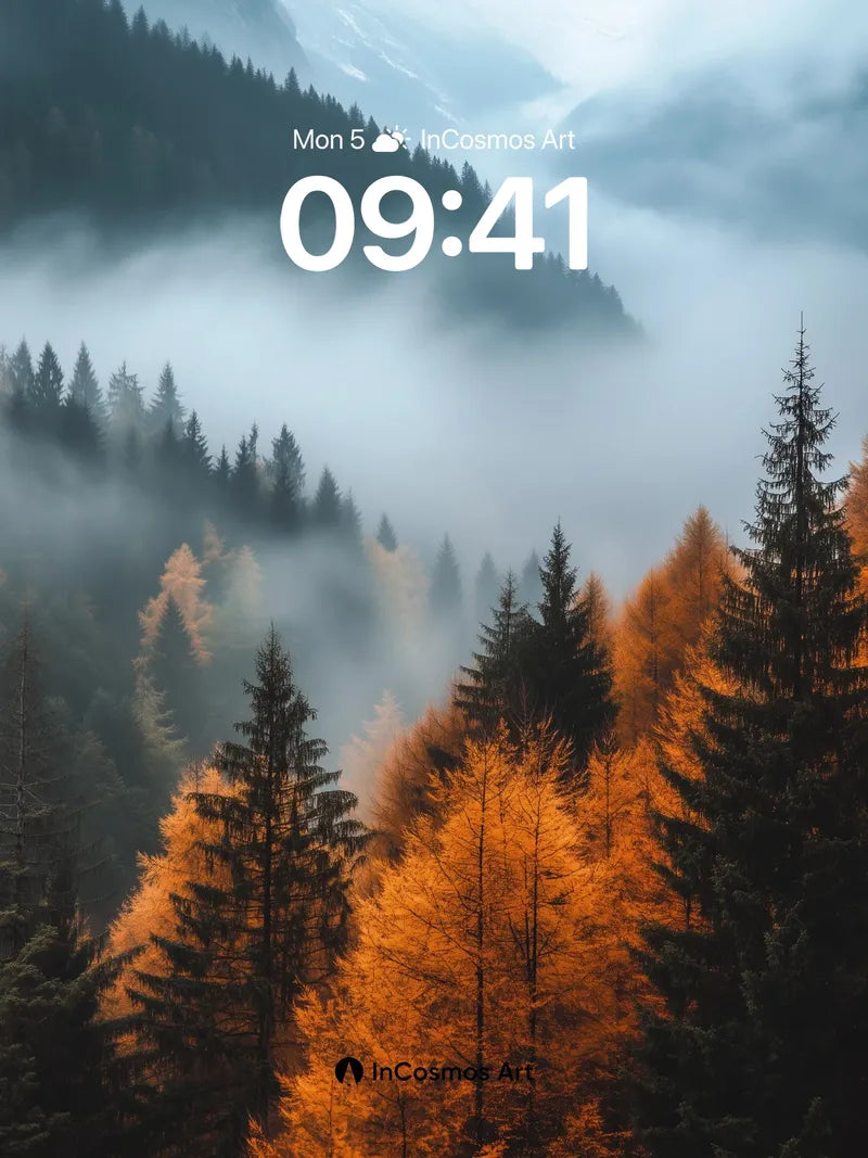 Autumn Hush Wallpaper with Mist-Weaved Pines