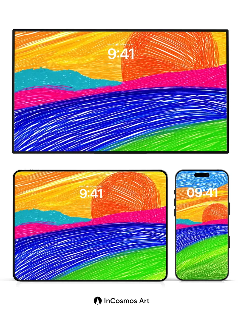 Sunset Pulse Wallpaper with Electric Lines