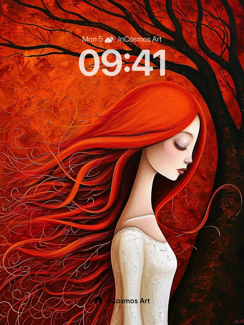 Crimson Whisper Wallpaper with Living Hair