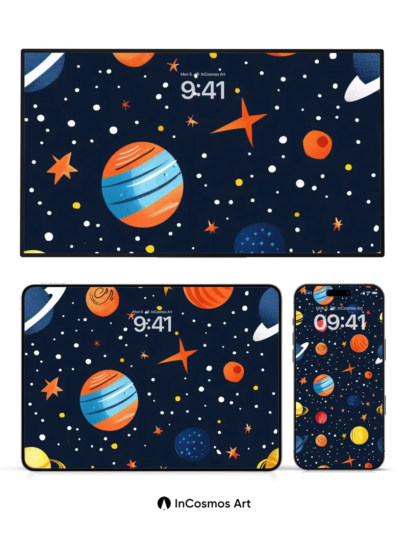 Cosmic Whimsy Wallpaper with Playful Planets
