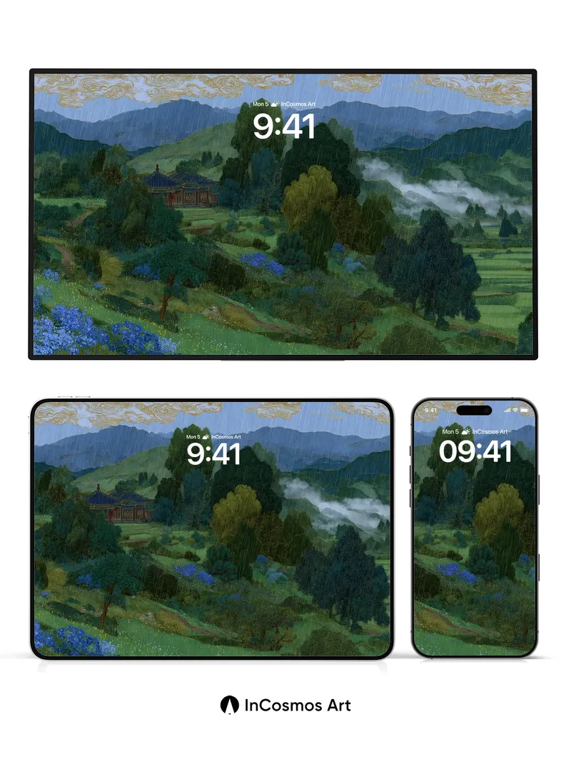 Misty Valley Wallpaper with Hidden Temple