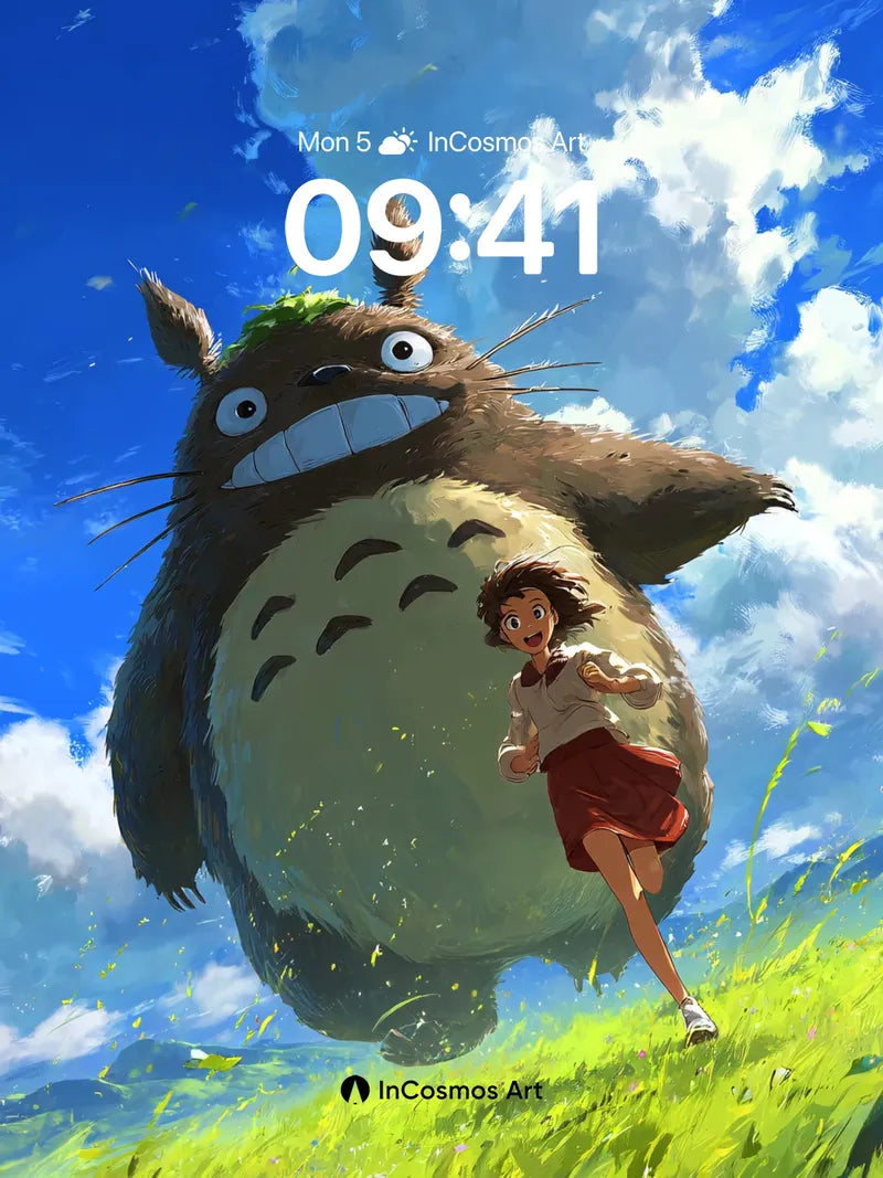 Whimsical Flight Wallpaper with Floating Totoro