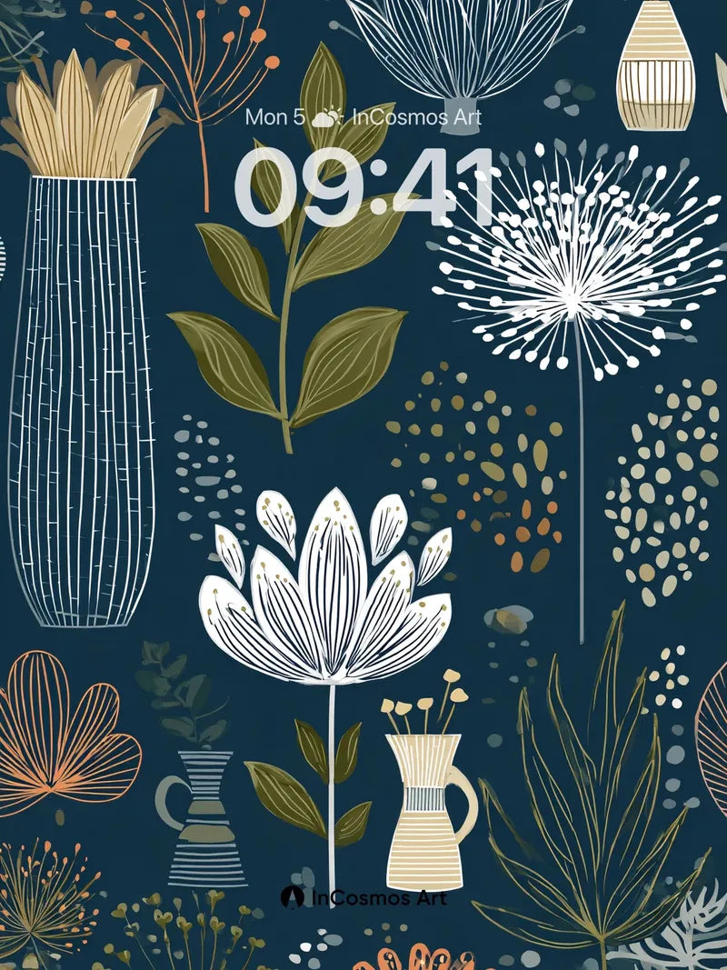 Nocturnal Bloom Wallpaper with Whimsical Vases wallpaper for iPhone, iPad & Mac