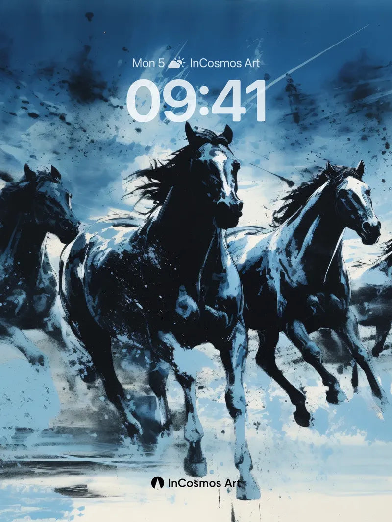 Stormborne Horses Wallpaper with Celestial Trails wallpaper for iPhone, iPad & Mac