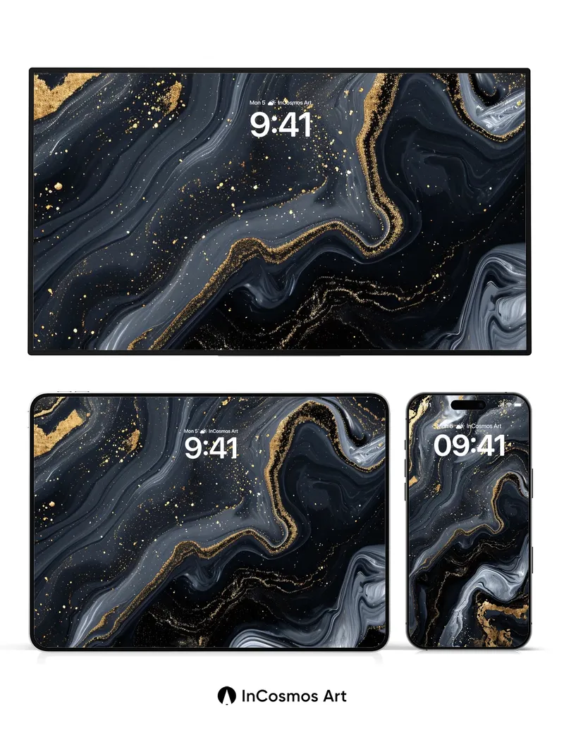 Nocturnal Gold Vein Wallpaper with Liquid Depths