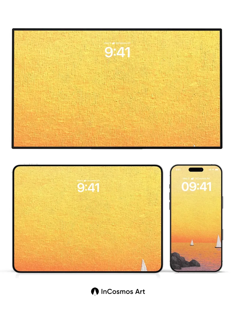 Golden Hush Wallpaper with Sailing Silhouettes