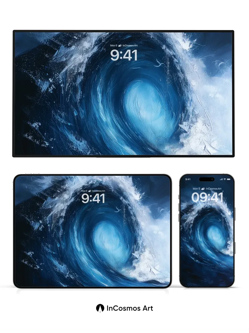 Cerulean Vortex Wallpaper with Whispering Foam