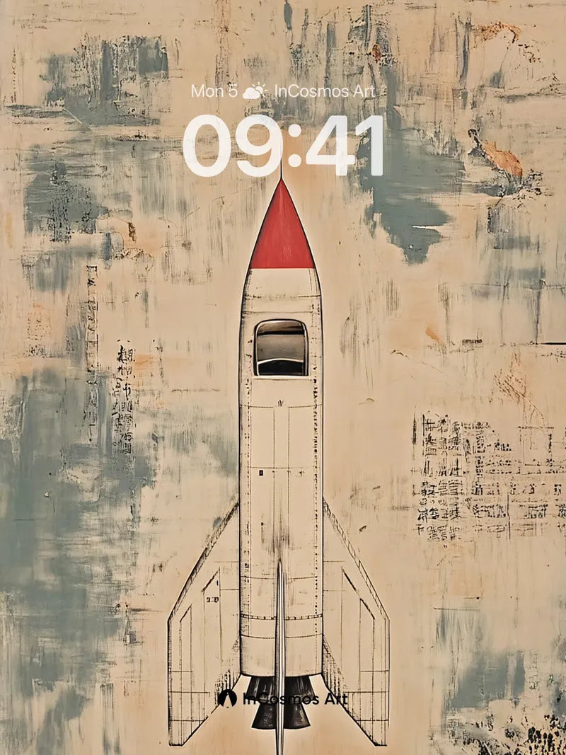 Nostalgic Rocket Wallpaper with Weathered Canvas