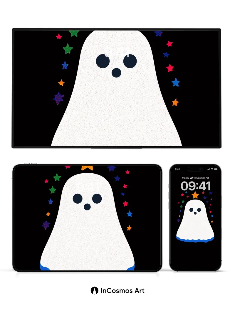 Whimsical Ghost Wallpaper with Starlight Halo