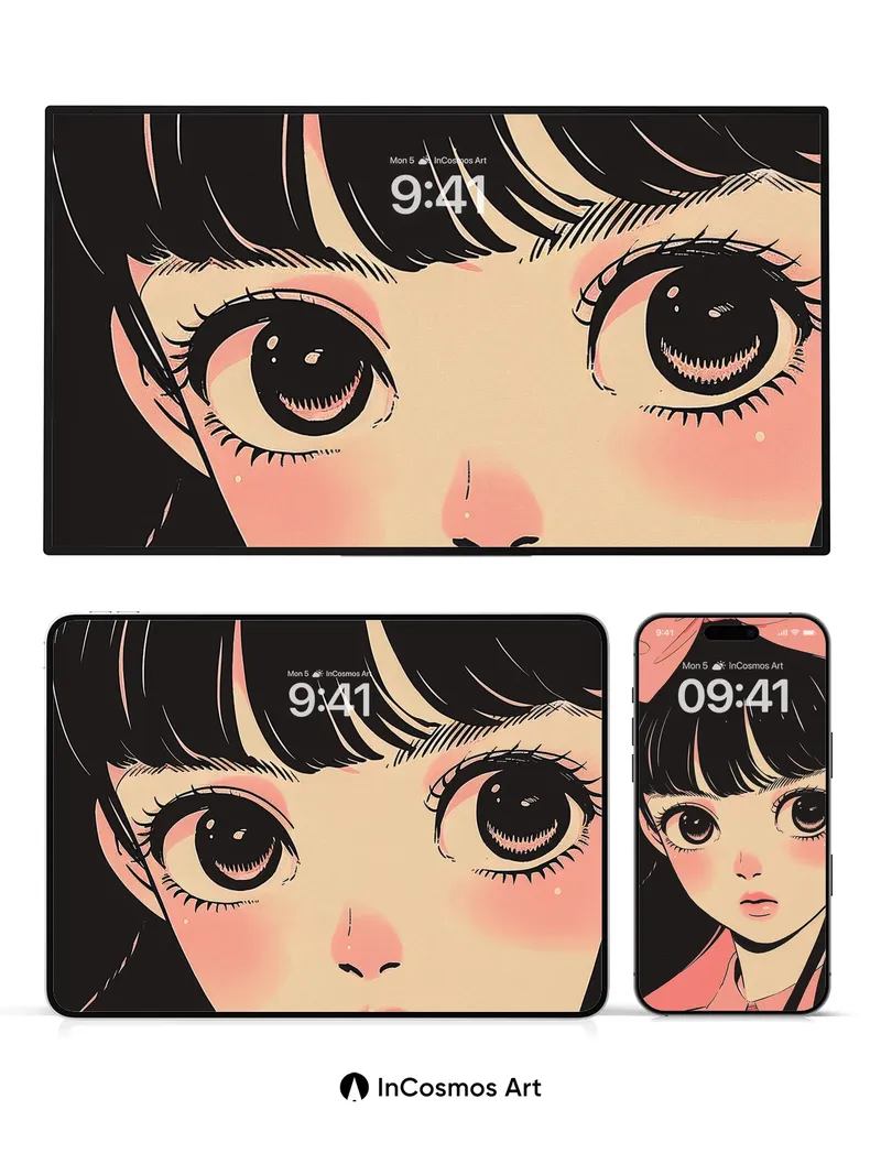 Whispering Eyes Wallpaper with Velvet Bow