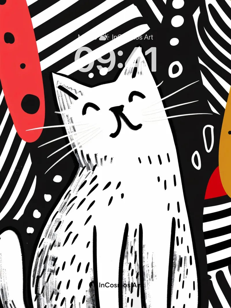 Whimsical Stripe Wallpaper with Playful Cat wallpaper for iPhone, iPad & Mac