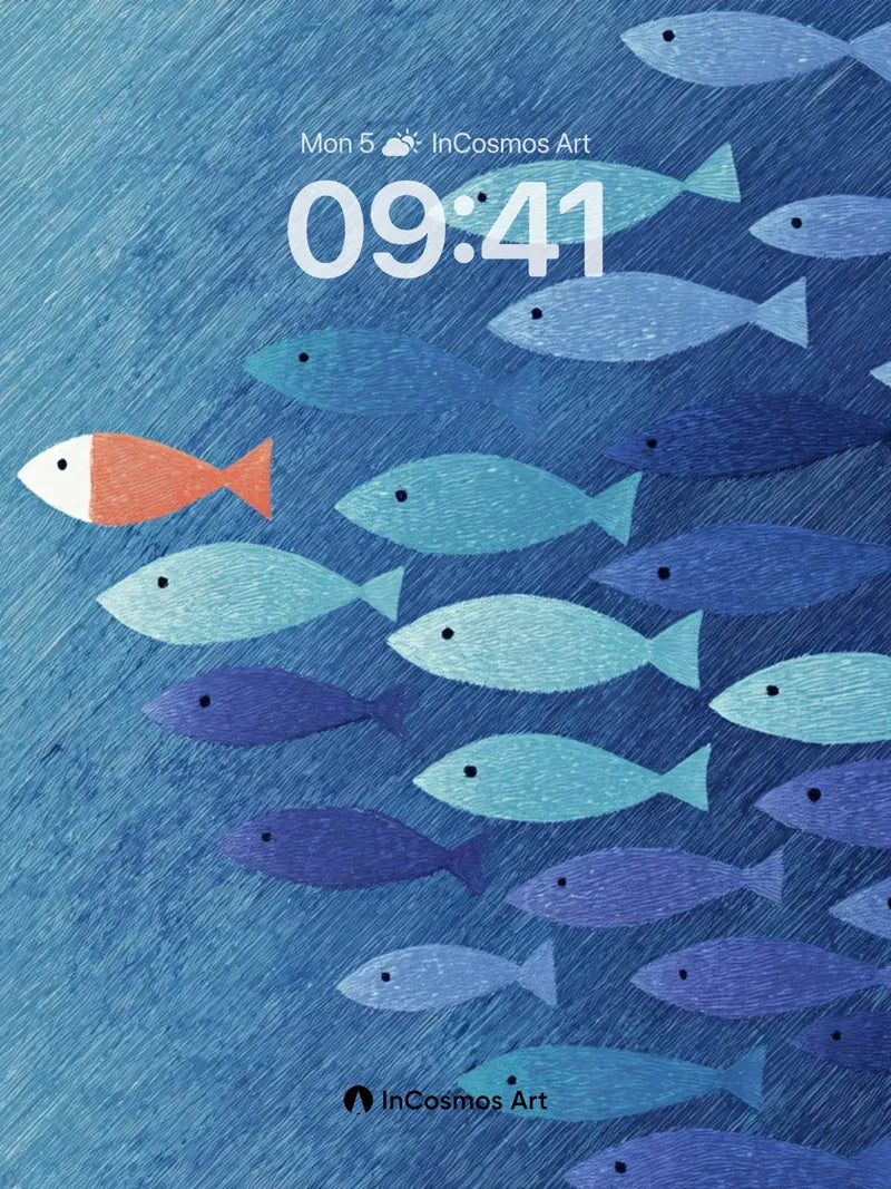 Calm Currents Wallpaper with One Orange Fish wallpaper for iPhone, iPad & Mac