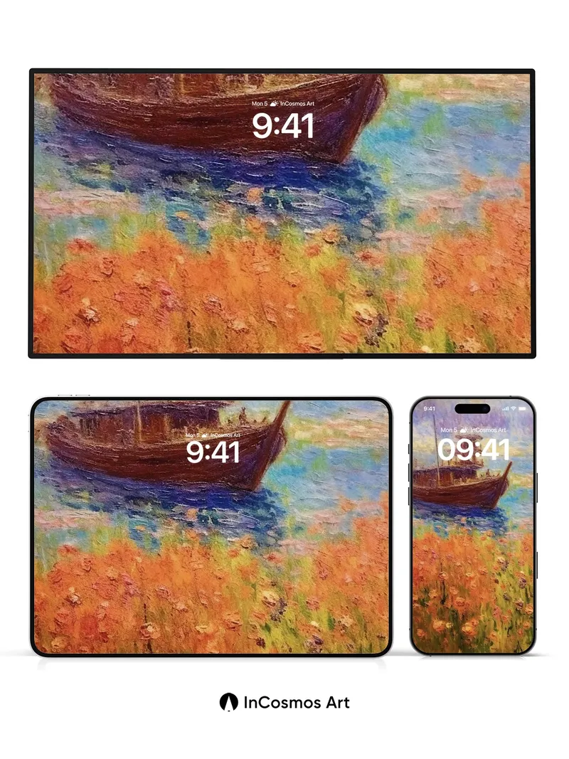 Golden Bloom Wallpaper with Floating Vessel