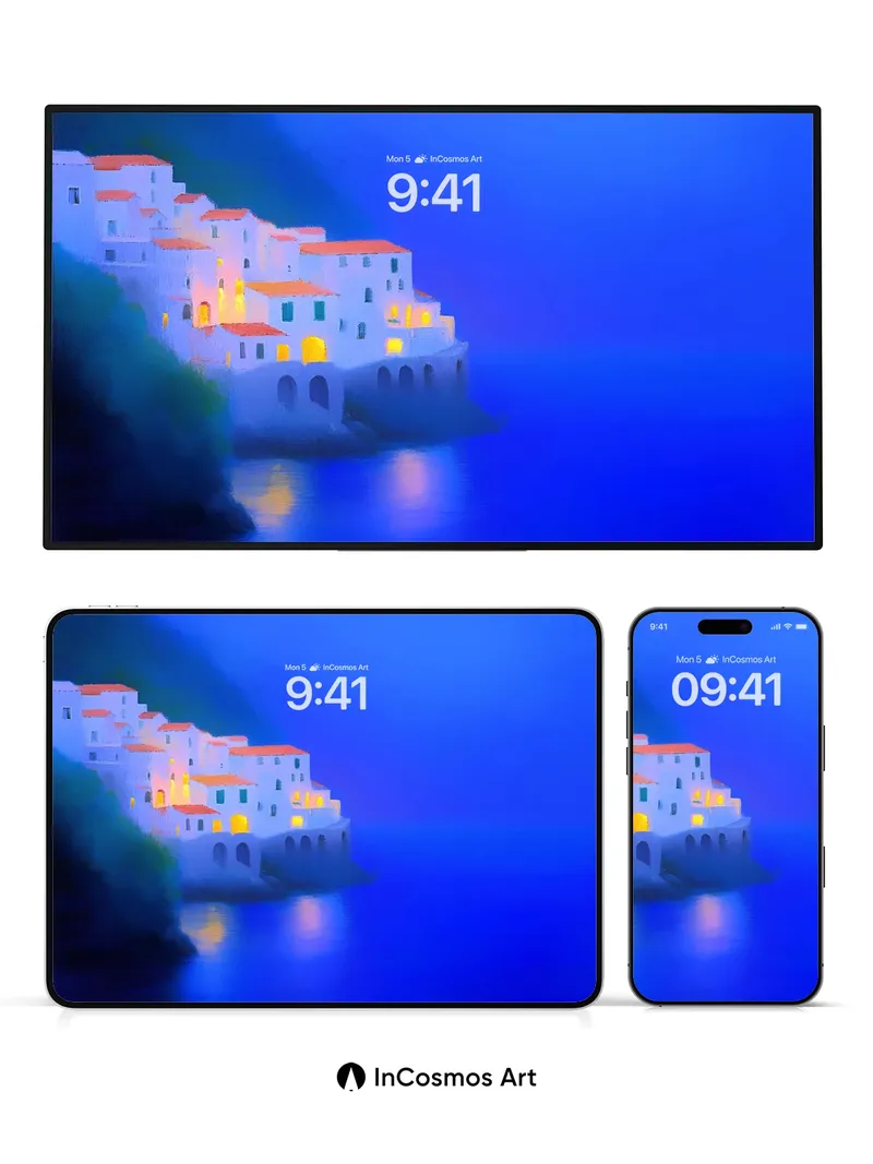 Luminous Cliffside Wallpaper with Floating Light