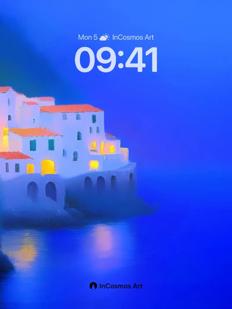 Luminous Cliffside Wallpaper with Floating Light