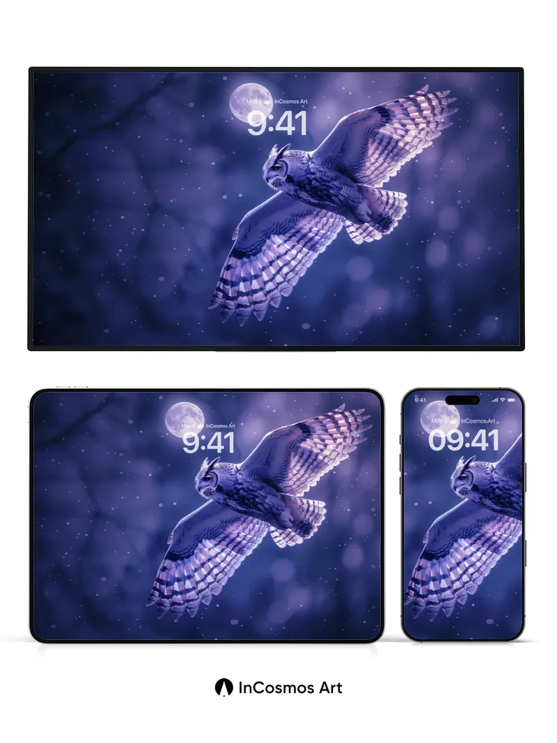 Moonlit Flight Wallpaper with Feathered Shadows