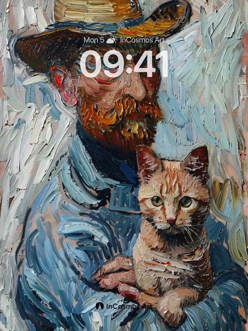 Whispering Brushstrokes Wallpaper with Feline Companion wallpaper for iPhone, iPad & Mac
