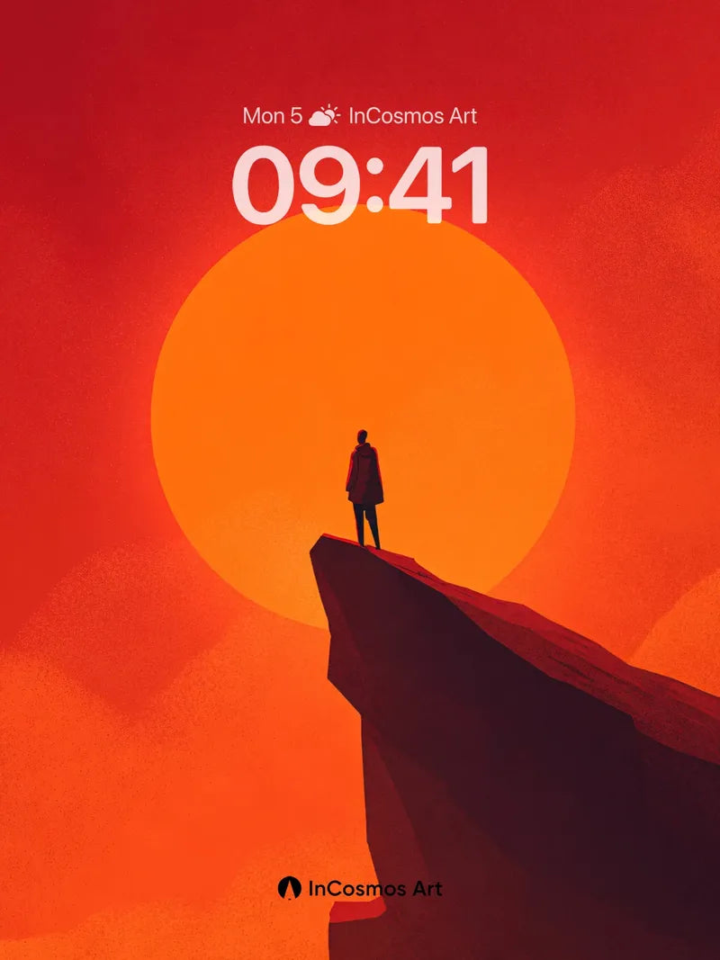 Silhouette Summit Wallpaper with Fiery Horizon wallpaper for iPhone, iPad & Mac