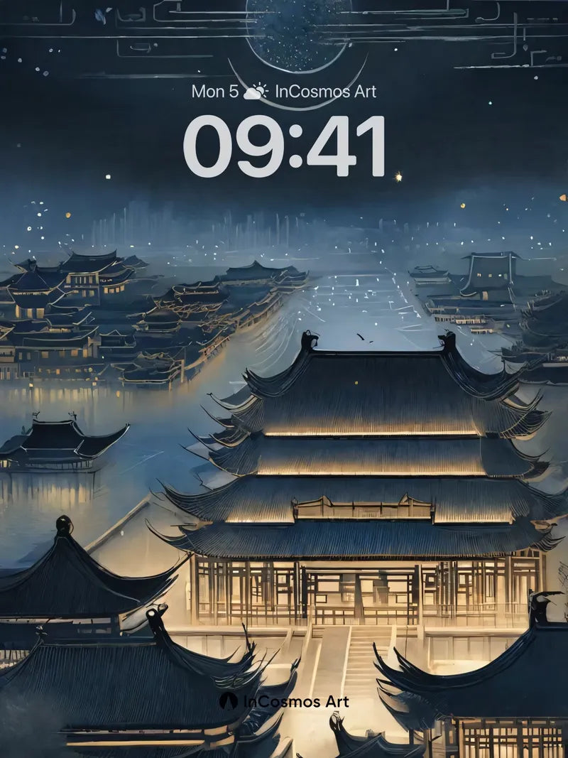 Lunar Reverie Wallpaper with Floating Temples