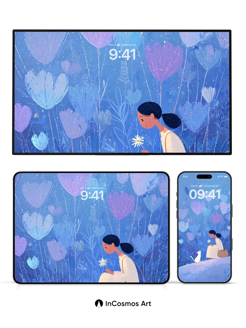 Luminous Meadow Wallpaper with Floating Petals