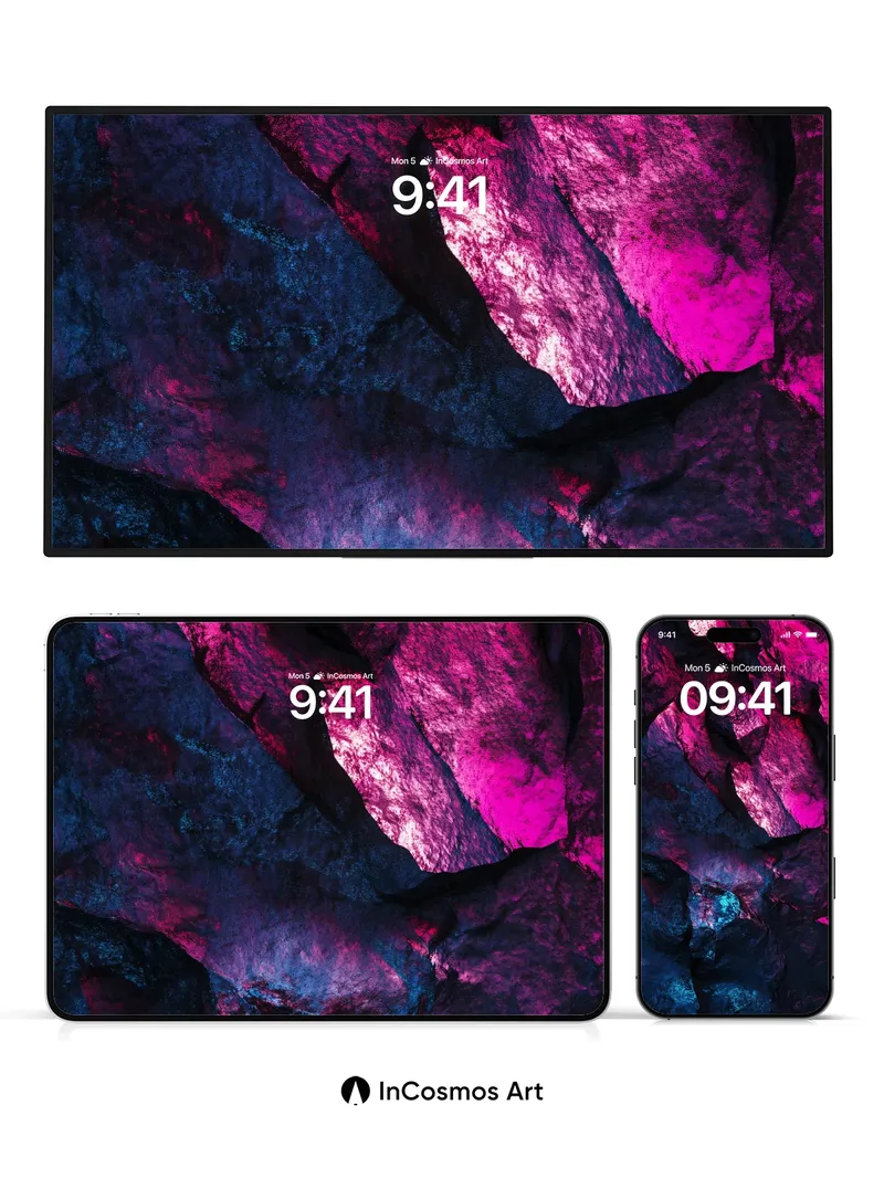 Crimson Cavern Wallpaper with Neon Veins