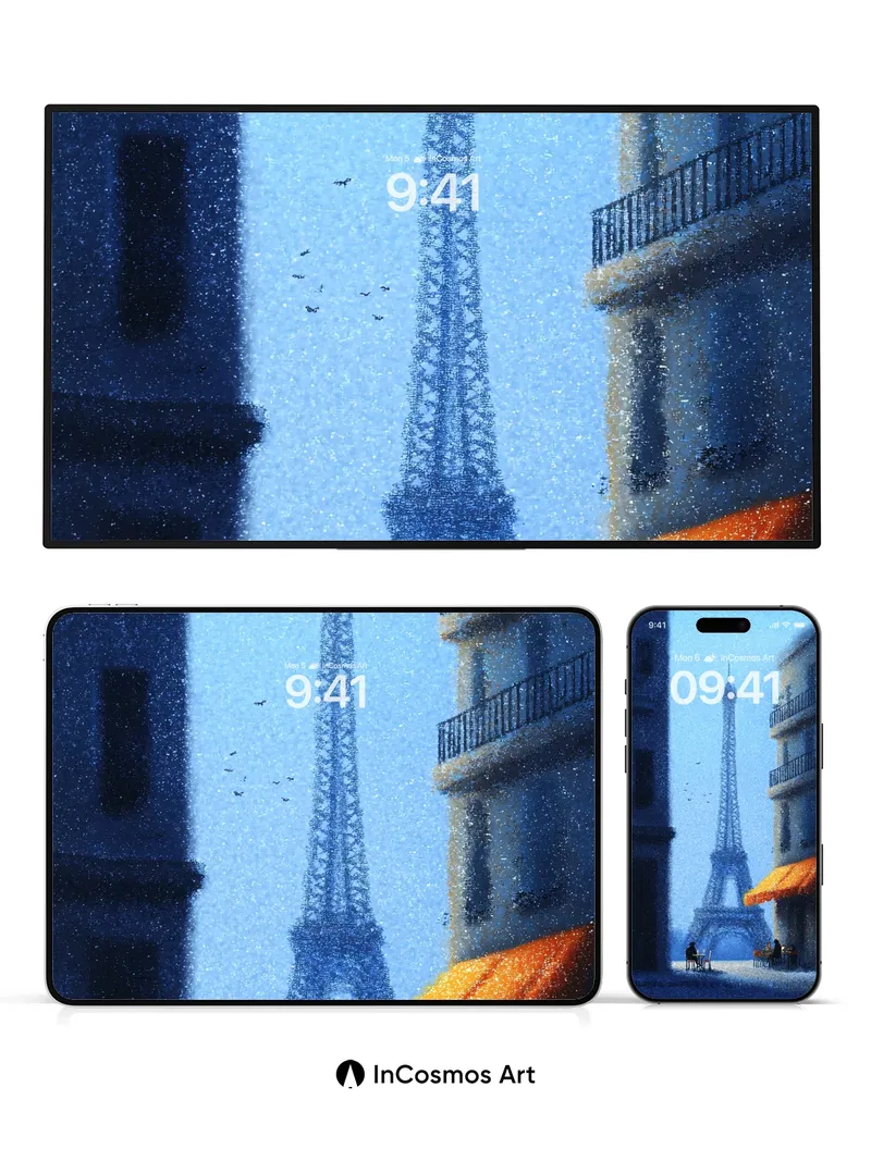 Frost-Kissed Paris Wallpaper with Eiffel Silhouette