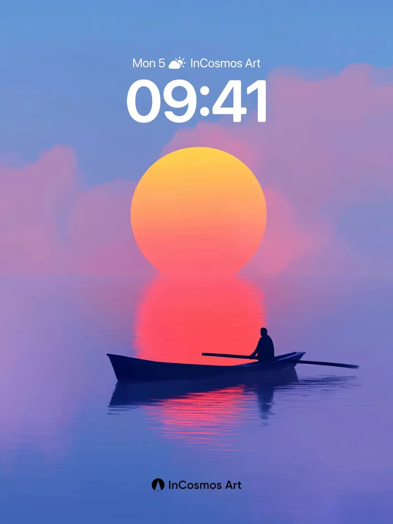 Serenity Sunset Wallpaper with Floating Solitude